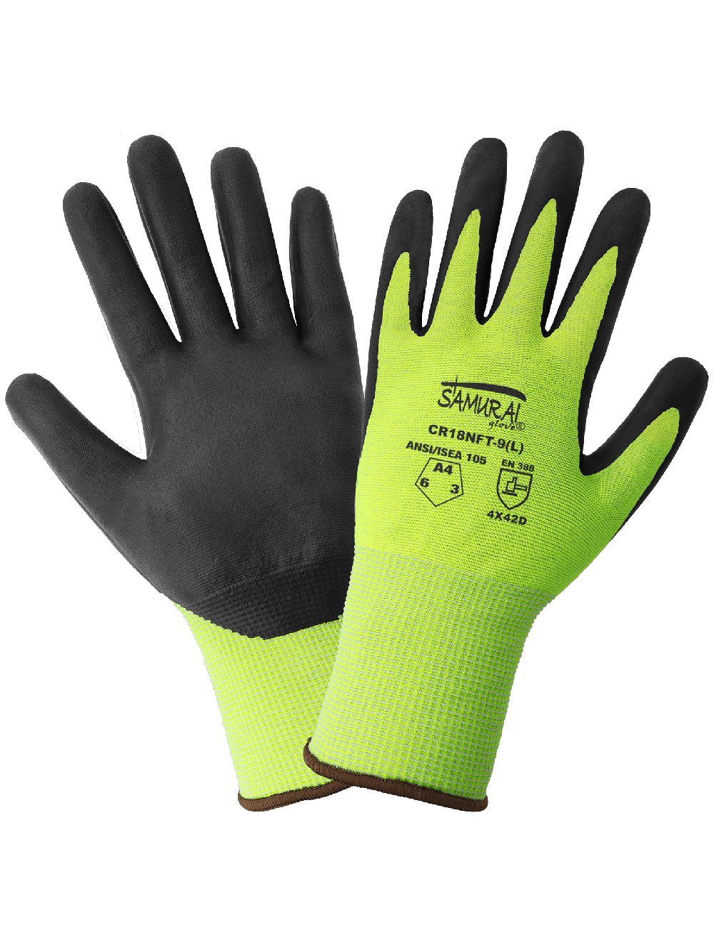 Samurai Glove® FDA and Anti-Static/Electrostatic Compliant Nitrile-Coated High-Visibility Tuffalene® Gloves with Cut, Abrasion, and Puncture Resistance - CR18NFT