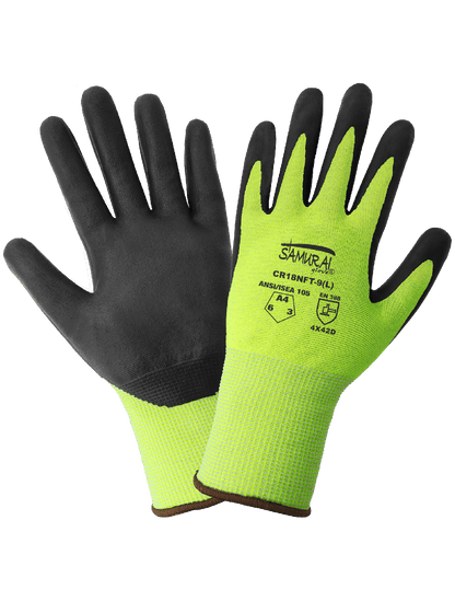 Samurai Glove® FDA and Anti-Static/Electrostatic Compliant Nitrile-Coated High-Visibility Tuffalene® Gloves with Cut, Abrasion, and Puncture Resistance - CR18NFT