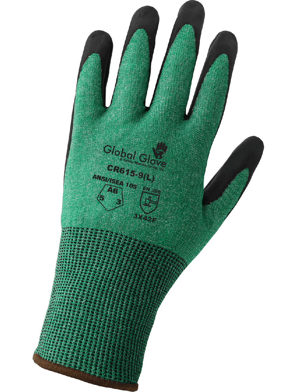 Green-and-White HPPE Nitrile-Coated Gloves with Cut, Abrasion, and Puncture Resistance - CR615