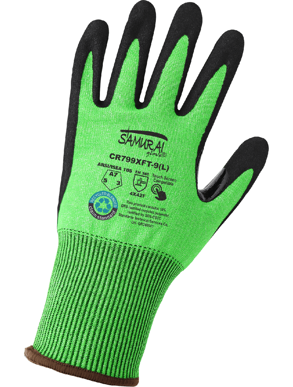 Samurai Glove® High-Visibility Nitrile Coated 18-Gauge rPET Recycled Cut Resistant Gloves with Touch Screen Fingers - CR799XFT