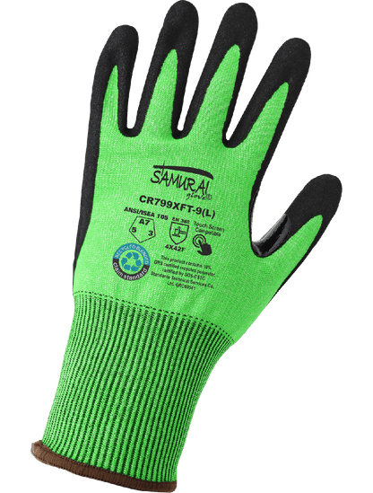 Samurai Glove® High-Visibility Nitrile Coated 18-Gauge rPET Recycled Cut Resistant Gloves with Touch Screen Fingers - CR799XFT