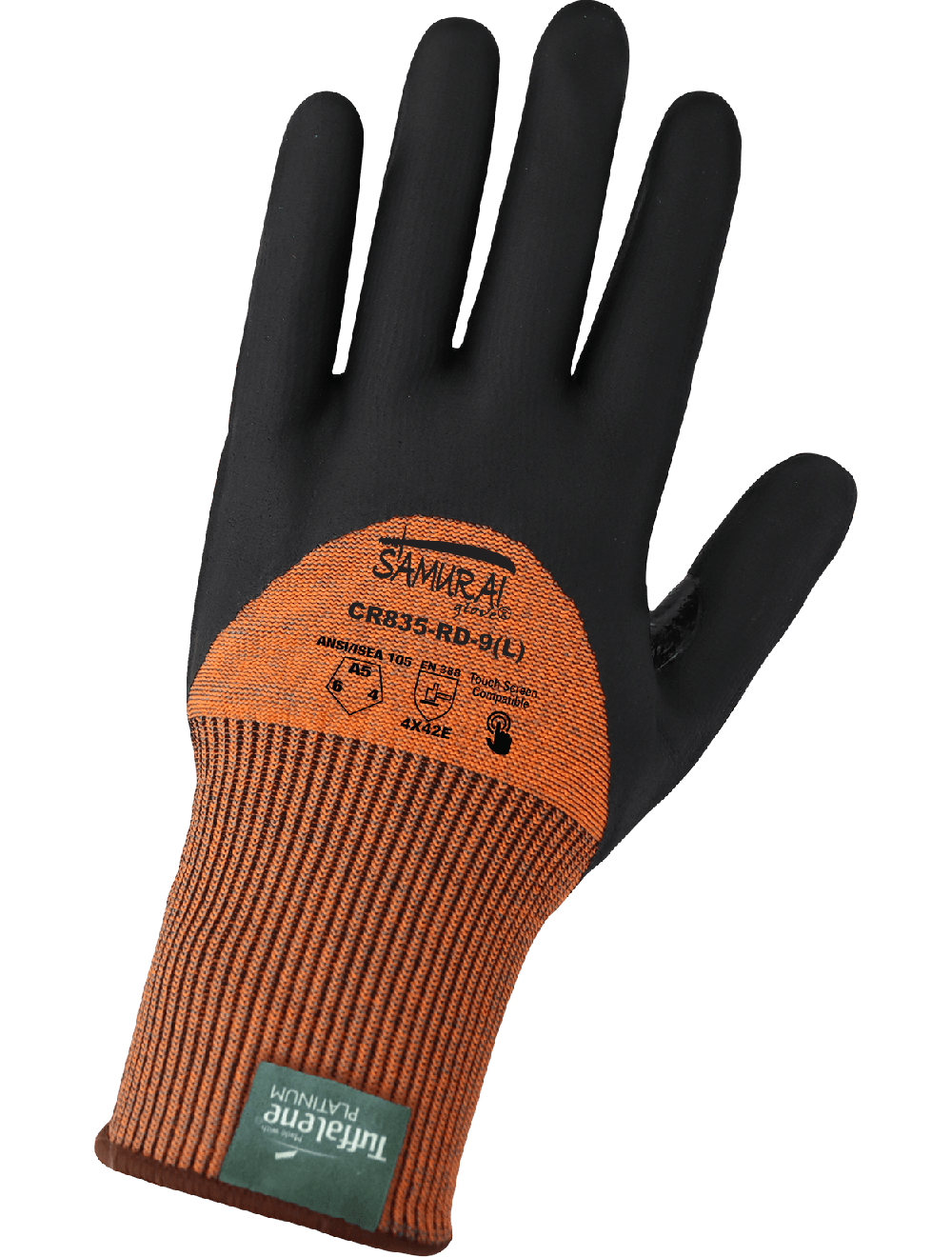 Samurai Glove® High-Visibility Cut Resistant Three-Quarter Coated Touch Screen Gloves Made with 15-Gauge Tuffalene® Platinum - CR835-RD