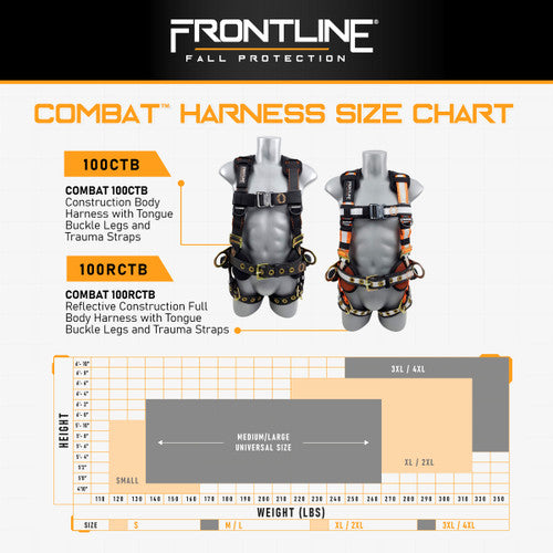 Combat™ Reflective Construction Full Body Harness with Tongue Buckle Legs and Trauma Straps 100RCTB