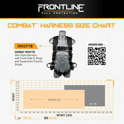 Combat™ Vest Style Harness with Front Side D-Rings and Suspension Trauma Straps 105CFTB