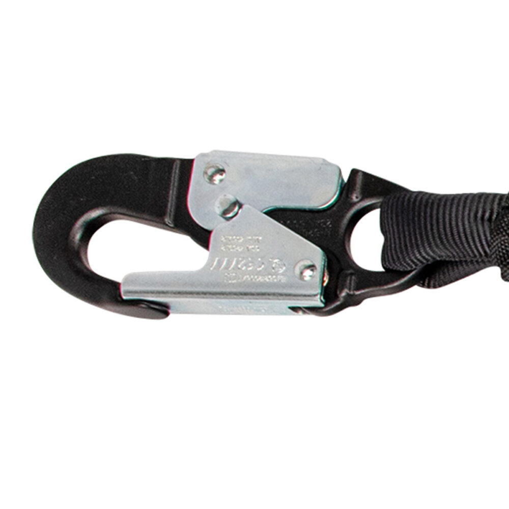 PRO 6′ Stretch Energy Absorbing Lanyard: 12′ FF Dual Leg, Alu Rebar Hooks, Rescue Rings