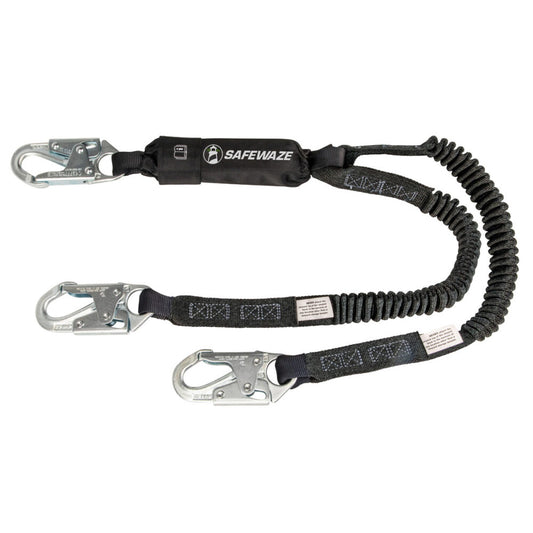 PRO 6′ Stretch Energy Absorbing Lanyard: 12′ FF Dual Leg, Snap Hooks