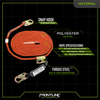 Premium Vertical Lifeline with Openable Rope Grab and Shock Pack