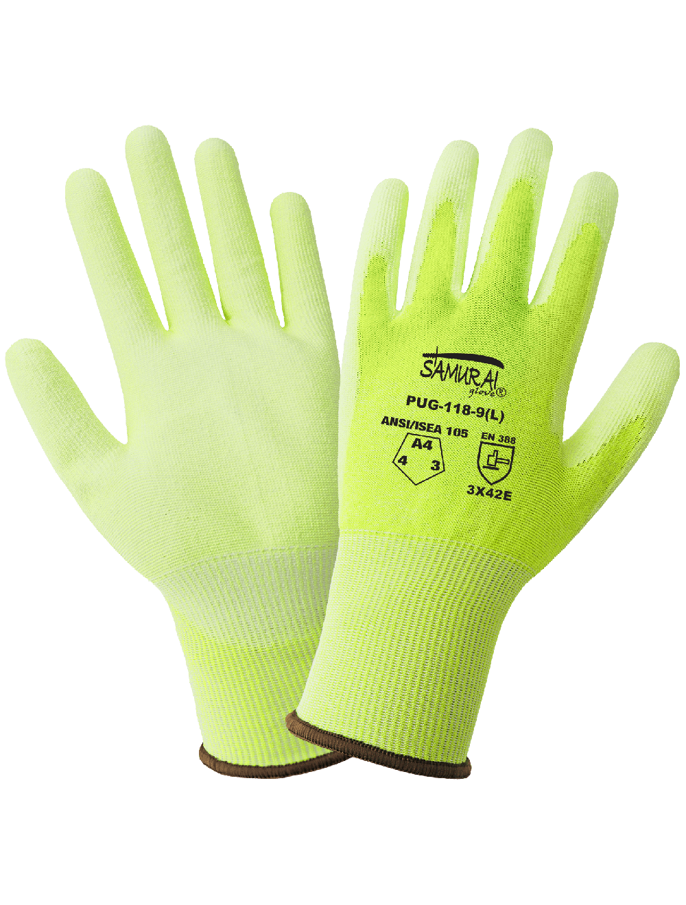 Samurai Glove® High-Visibility PU Coated Tuffalene® UHMWPE Gloves with Cut, Abrasion, and Puncture Resistance - PUG-118