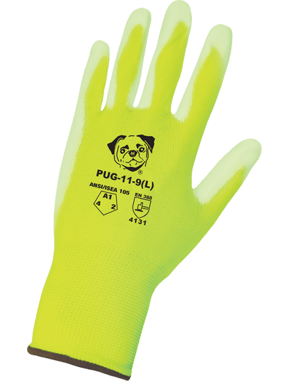 PUG™ High-Visibility Polyurethane Coated Nylon Gloves with Cut, Abrasion, and Puncture Resistance - PUG-11