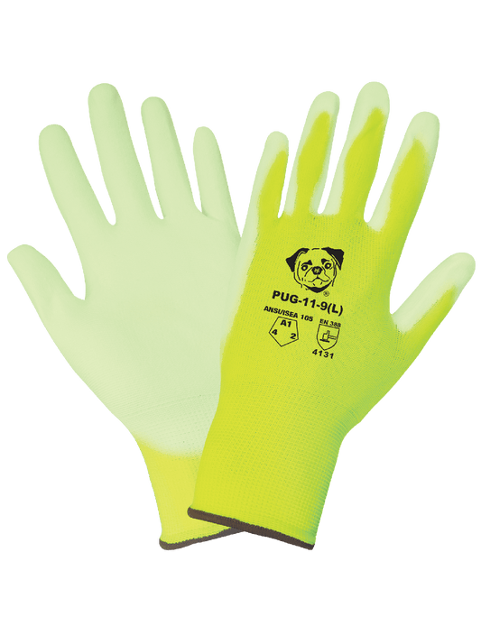 PUG™ High-Visibility Polyurethane Coated Nylon Gloves with Cut, Abrasion, and Puncture Resistance - PUG-11