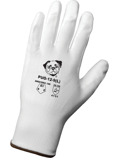 PUG™ White Lightweight Polyurethane Coated Anti-Static/Electrostatic Compliant Nylon Gloves with Cut, Abrasion, and Puncture Resistance - PUG-12