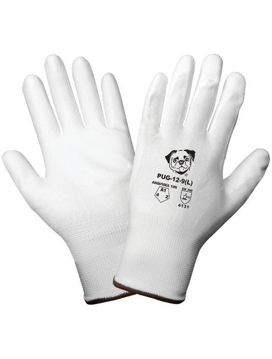 PUG™ White Lightweight Polyurethane Coated Anti-Static/Electrostatic Compliant Nylon Gloves with Cut, Abrasion, and Puncture Resistance - PUG-12