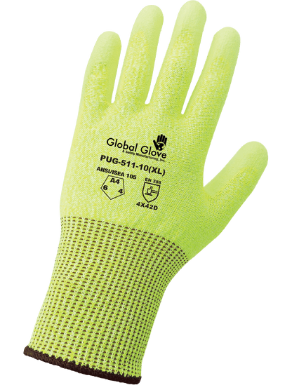 Polyurethane Coated High-Visibility Cut, Abrasion, and Puncture Resistant Gloves - PUG-511