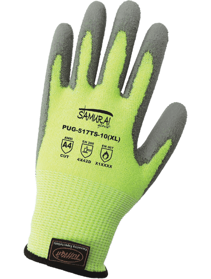 Samurai Glove® High-Visibility Polyurethane Coated Touch Screen Compatible 13-Gauge TuffKut® Gloves with Cut, Abrasion, and Puncture Resistance - PUG-517TS