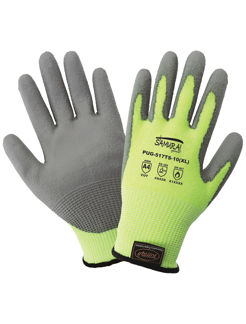 Samurai Glove® High-Visibility Polyurethane Coated Touch Screen Compatible 13-Gauge TuffKut® Gloves with Cut, Abrasion, and Puncture Resistance - PUG-517TS