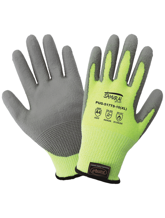 Samurai Glove® High-Visibility Polyurethane Coated Touch Screen Compatible 13-Gauge TuffKut® Gloves with Cut, Abrasion, and Puncture Resistance - PUG-517TS