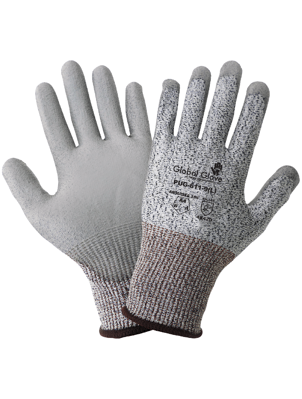 Polyurethane Coated 13-Gauge Salt-and-Pepper HPPE Cut Resistant Gloves - PUG-611