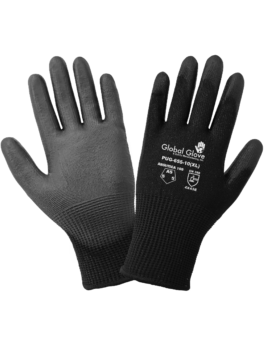 Smooth Polyurethane-Coated Black Seamless HPPE Cut, Abrasion, and Puncture Resistant Gloves - PUG-655