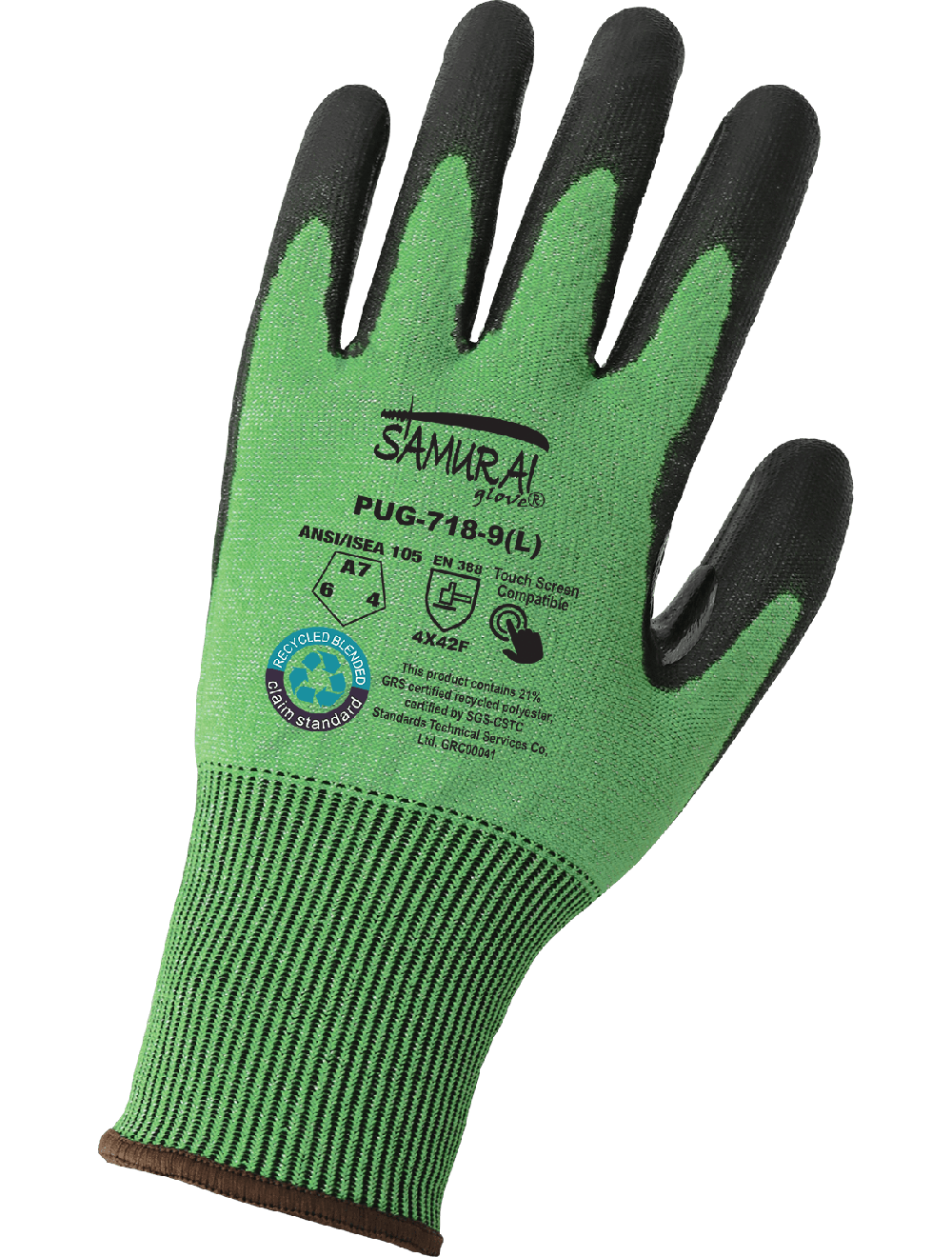 Samurai Glove® Tuffalene® UHMWPE/rPET Polyurethane Coated Cut Resistant Touch Screen Gloves - PUG-718