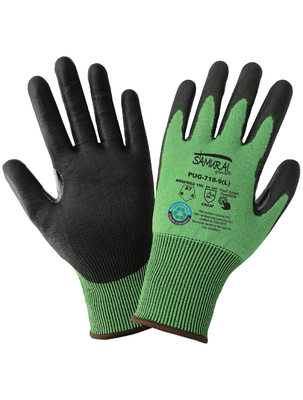 Samurai Glove® Tuffalene® UHMWPE/rPET Polyurethane Coated Cut Resistant Touch Screen Gloves - PUG-718