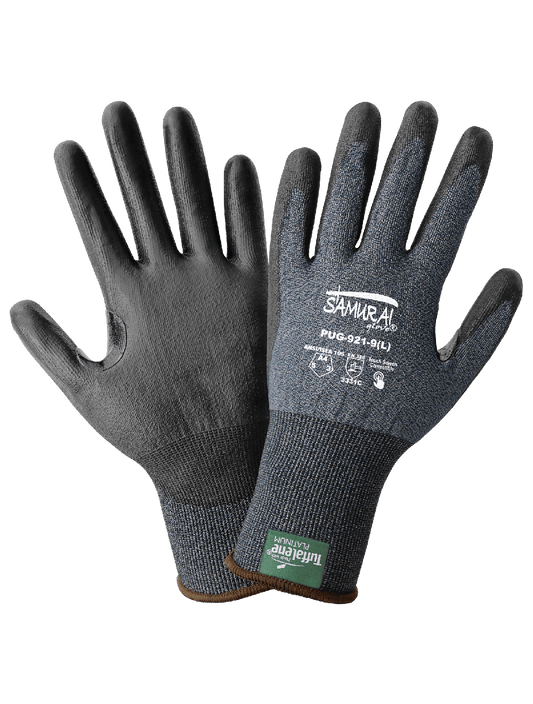 Samurai Glove® Salt-and-Pepper Cut Resistant Polyurethane Coated Touch Screen Gloves Made with 21-Gauge Tuffalene® Platinum - PUG-921