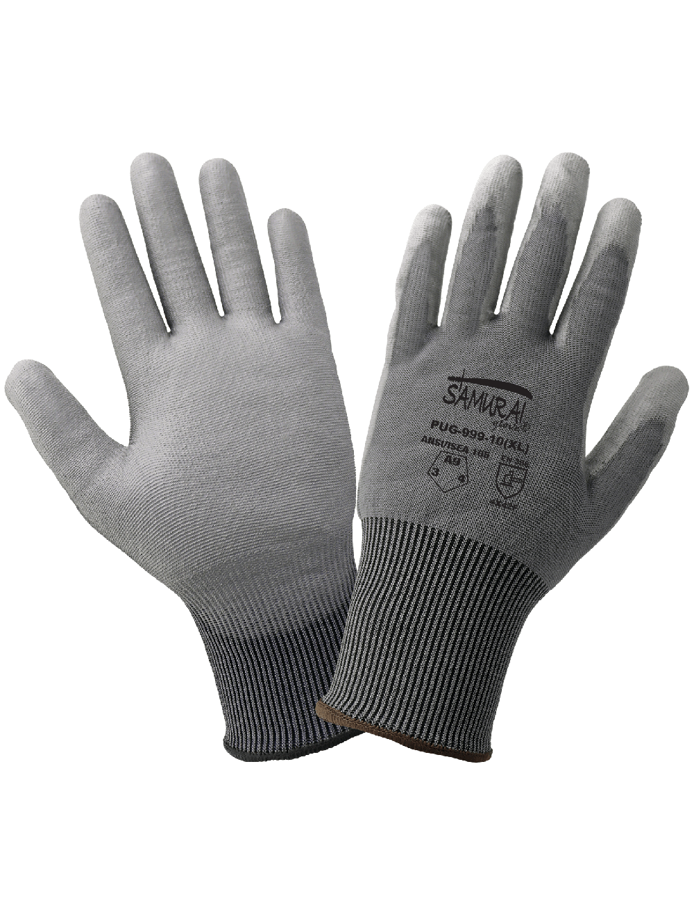 Samurai Glove® Smooth Polyurethane-Coated Seamless Gray Tuffalene® UHMWPE Cut, Abrasion, and Puncture Resistant Gloves - PUG-999