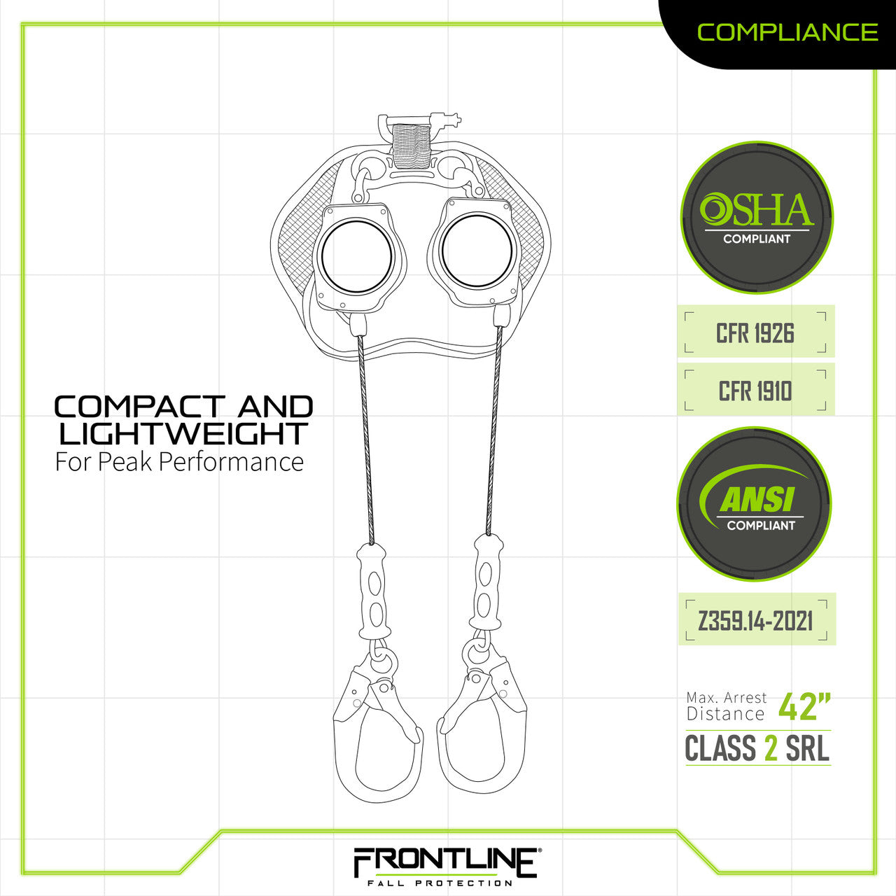 Frontline Class 1 Leading Edge Cable Single Leg SRL with Steel Snap Hook End