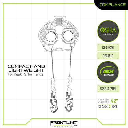 Frontline Class 1 Leading Edge Cable Single Leg SRL with Steel Snap Hook End