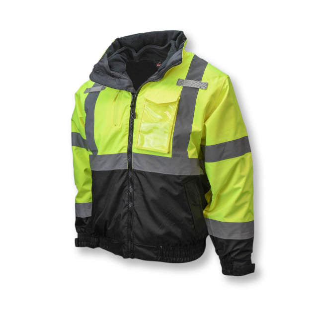 Radians Hi-Vis Green/Black SJ210B Three-in-One Deluxe High Visibility Bomber Jacket