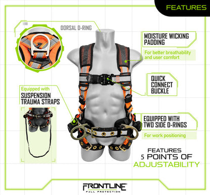 Combat™ Reflective Construction Full Body Harness with Tongue Buckle Legs and Trauma Straps 100RCTB