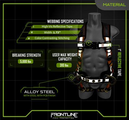 Combat™ Reflective Construction Full Body Harness with Tongue Buckle Legs and Trauma Straps 100RCTB