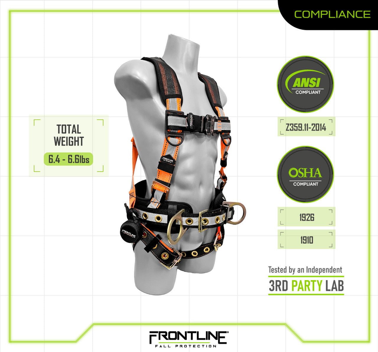 Combat™ Reflective Construction Full Body Harness with Tongue Buckle Legs and Trauma Straps 100RCTB