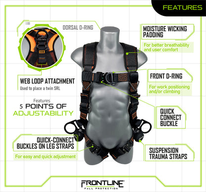 Combat™ Vest Style Harness with Front Side D-Rings and Suspension Trauma Straps 105CFTB