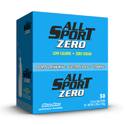 All Sport .11 Ounce Blue Raz Flavor ZERO Electrolyte Powder Mix Stick Sugar Free/Low Calorie Electrolyte Drink (50 Per Box)