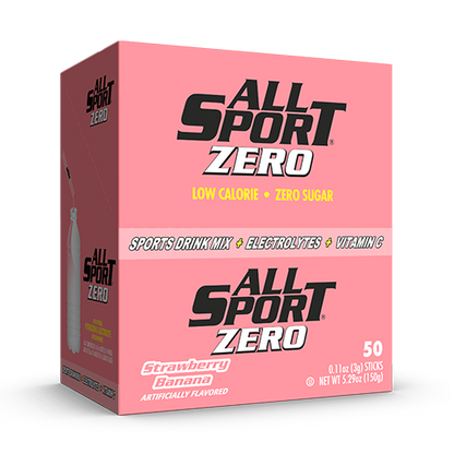 All Sport .11 Ounce Strawberry Banana Flavor ZERO Electrolyte Powder Mix Stick Sugar Free/Low Calorie Electrolyte Drink (50 Per Box)